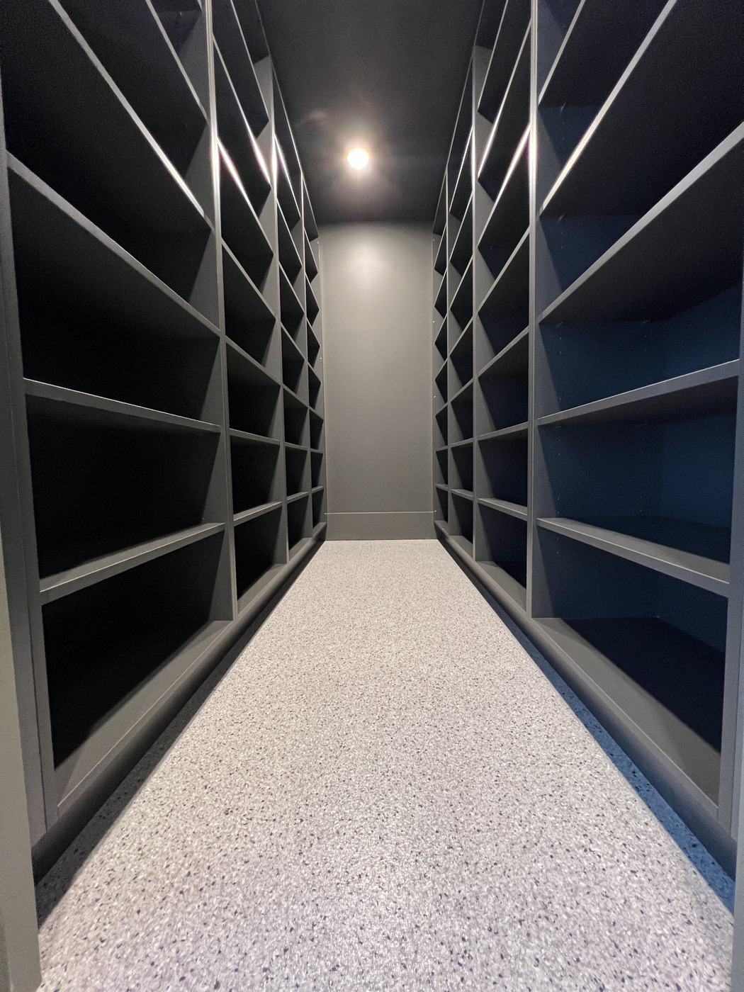 Luxury walk in wardrobe with flake epoxy floor system